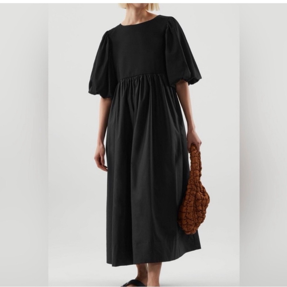 COS Black Puff Sleeve Open Back Midi Dress NWT Size S